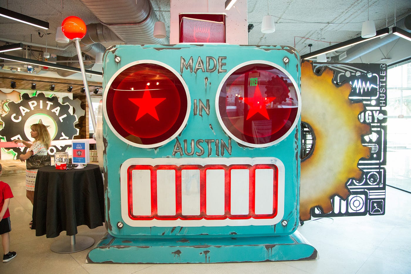 The &lsquo;Made in Austin&rsquo; robot at Capital Factory headquarters &mdash; pure Josh humor.
